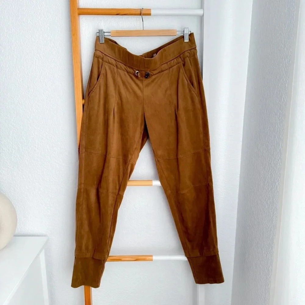 Raffaello Rossi Faux Suede Candice Jogger Pants Drawstrings Camel Brown